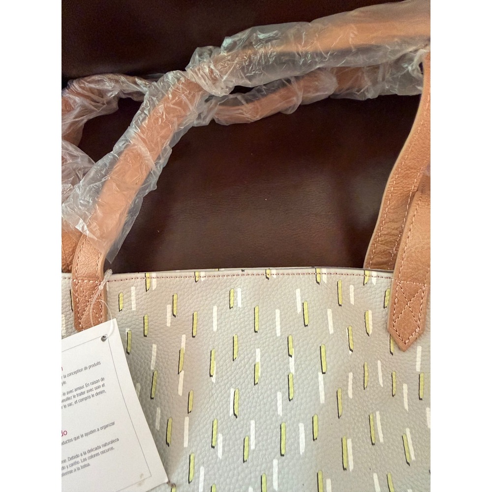 Thirty-One Around Town Tote Gray Lime Green Dashed Faux Leather Shoulder Bag - Picture 4 of 8